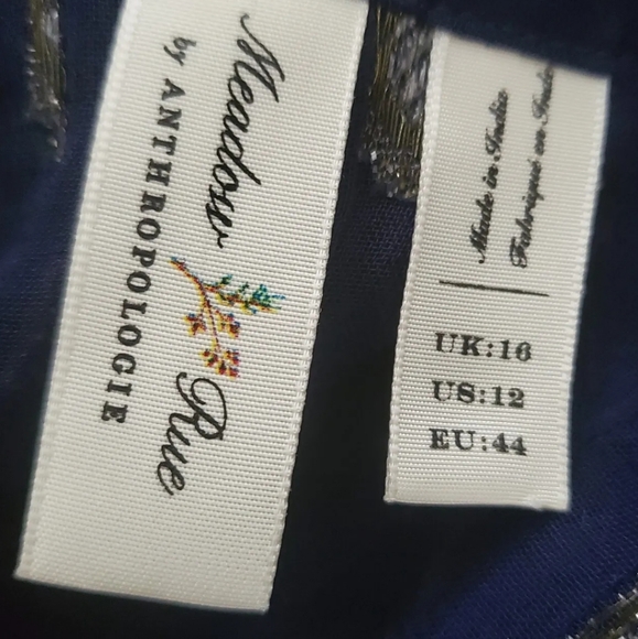 Meadow Rue Blue pattern Top Blouse Shirt 16 uk Bow chiffon sheer pintuck - Picture 6 of 7